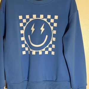 SHEIN Electric Blue Checkered Smiley Sweatshirt